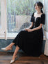 Black Velvet Tea Length Short Sleeves Wedding Party Dress, Black Velvet Homecoming Dress